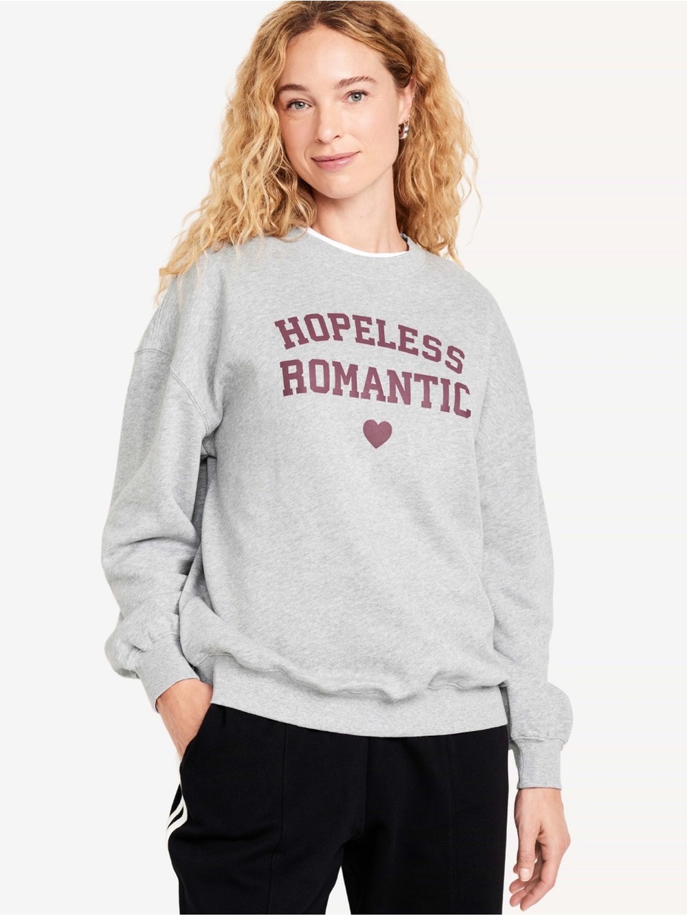 Old Navy Grey Sweatshirt with Maroon 'Hopeless Romantic' Graphic